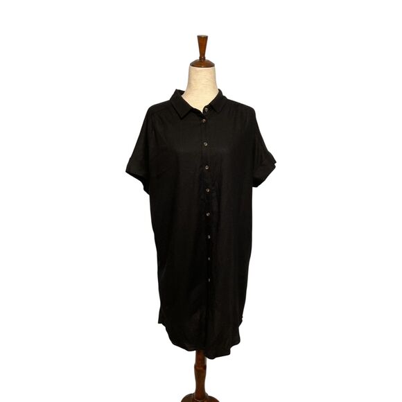 Well Worn Black Linen Blend Button Up Shirt Dress Size XL - Picture 2 of 15